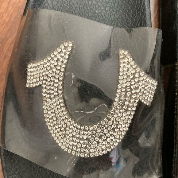 True Religion Black Slides with Rhinestone Logo - Picture 3 of 6